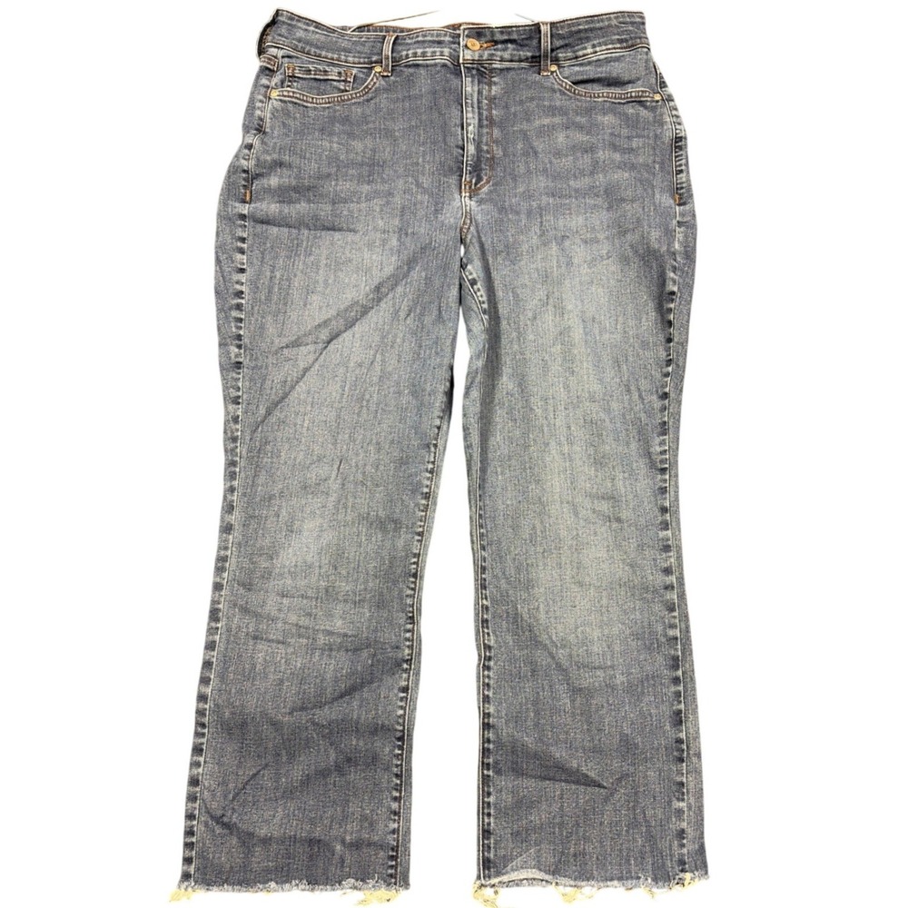 NYDJ Jeans Women 14W Blue Marilyn Straight Raw Hem Stretch Denim Classic SEO